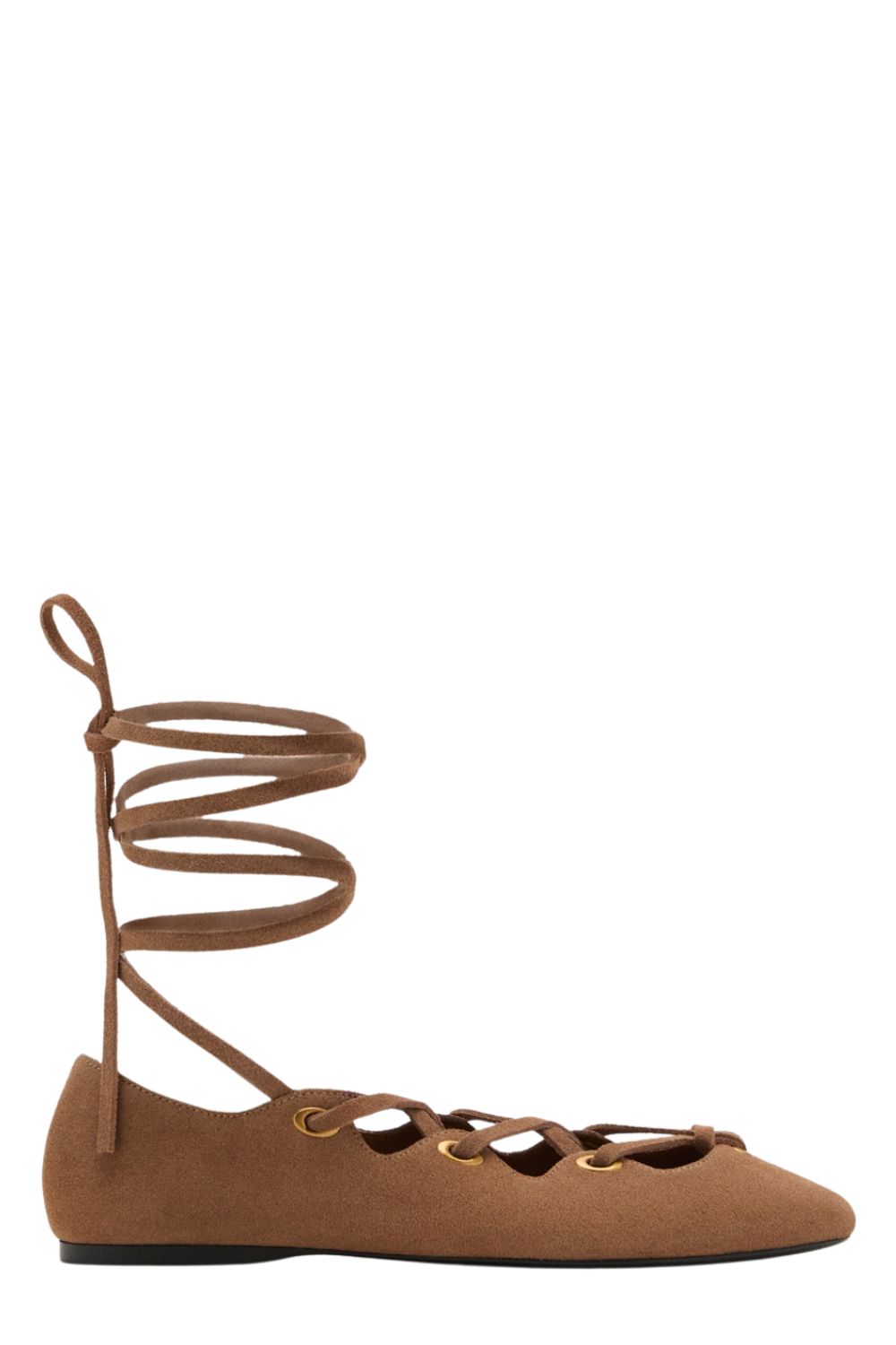 Mango Suede Ballet Flats with Crossed Straps