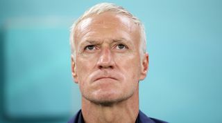Didier Deschamps, head coach of France, looks on prior to the FIFA World Cup Qatar 2022 Round of 16 match between France and Poland at Al Thumama Stadium on December 04, 2022 in Doha, Qatar.