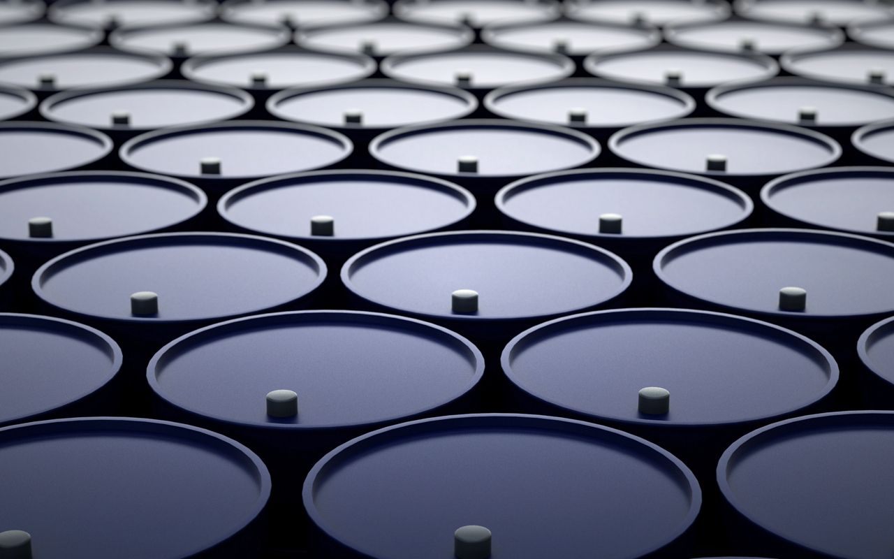 3d illustration of barrels with oil