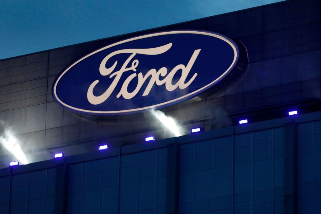 The Ford logo on the company&amp;#039;s Michigan headquarters. 