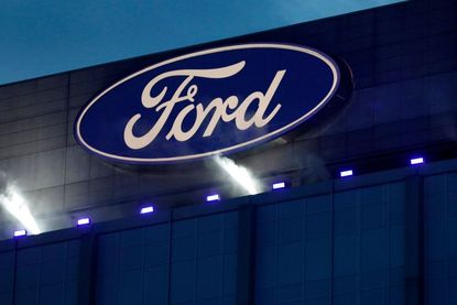 The Ford logo on the company's Michigan headquarters. 