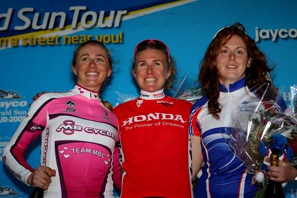 The top three on general classification - Amber Halliday (MB Cycles), Vicky Whitelaw (HP Pinarello) and Carly Light (NTID).