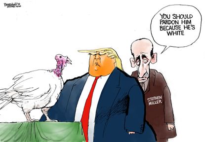 Political Cartoon U.S. White Supremacy Stephen Miller Turkey Pardon
