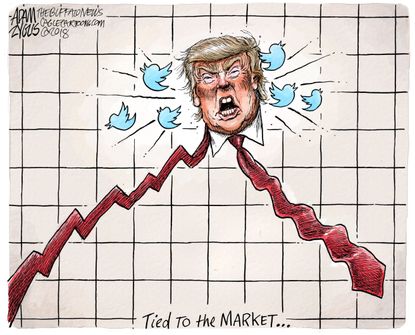 Political cartoon U.S. Trump tweets market crash trade war tariffs