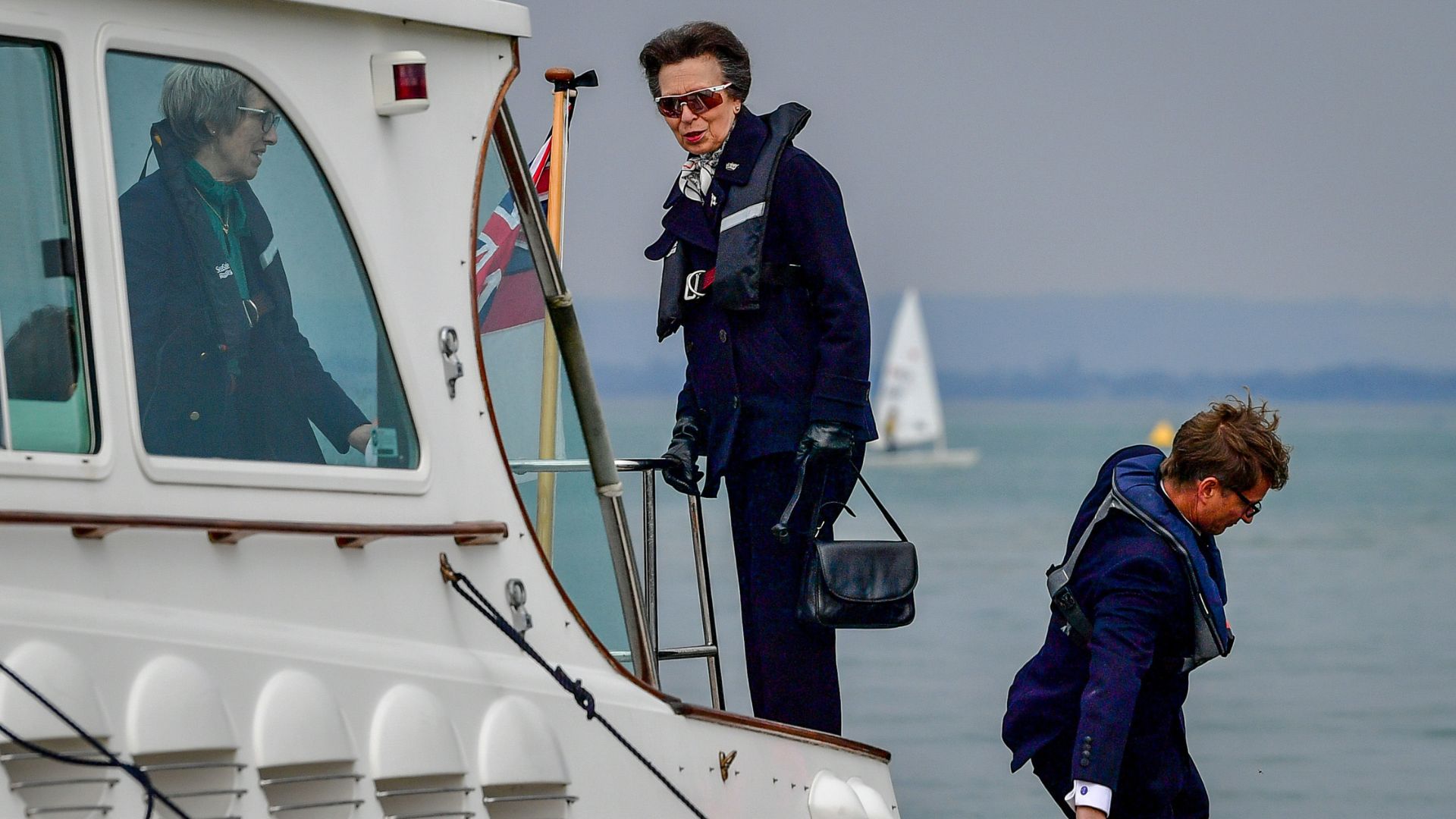 Princess Anne on board a yacht