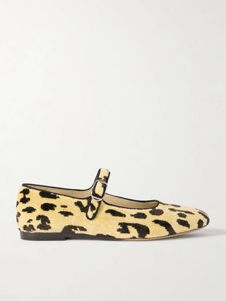 Stella Leopard-Print Ribbed Velvet Mary Jane Ballet Flats