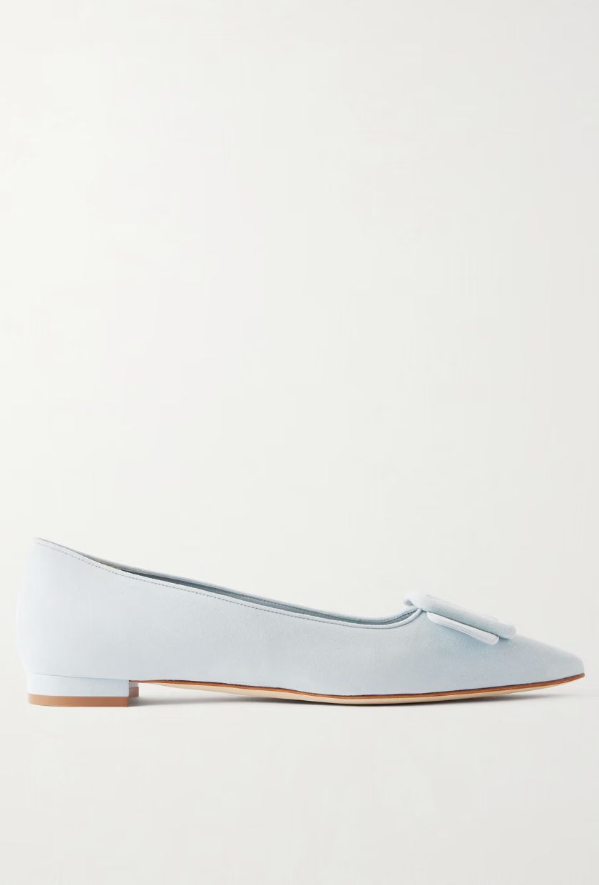 MANOLO BLAHNIK, Maysale Buckled Suede Point-Toe Flats