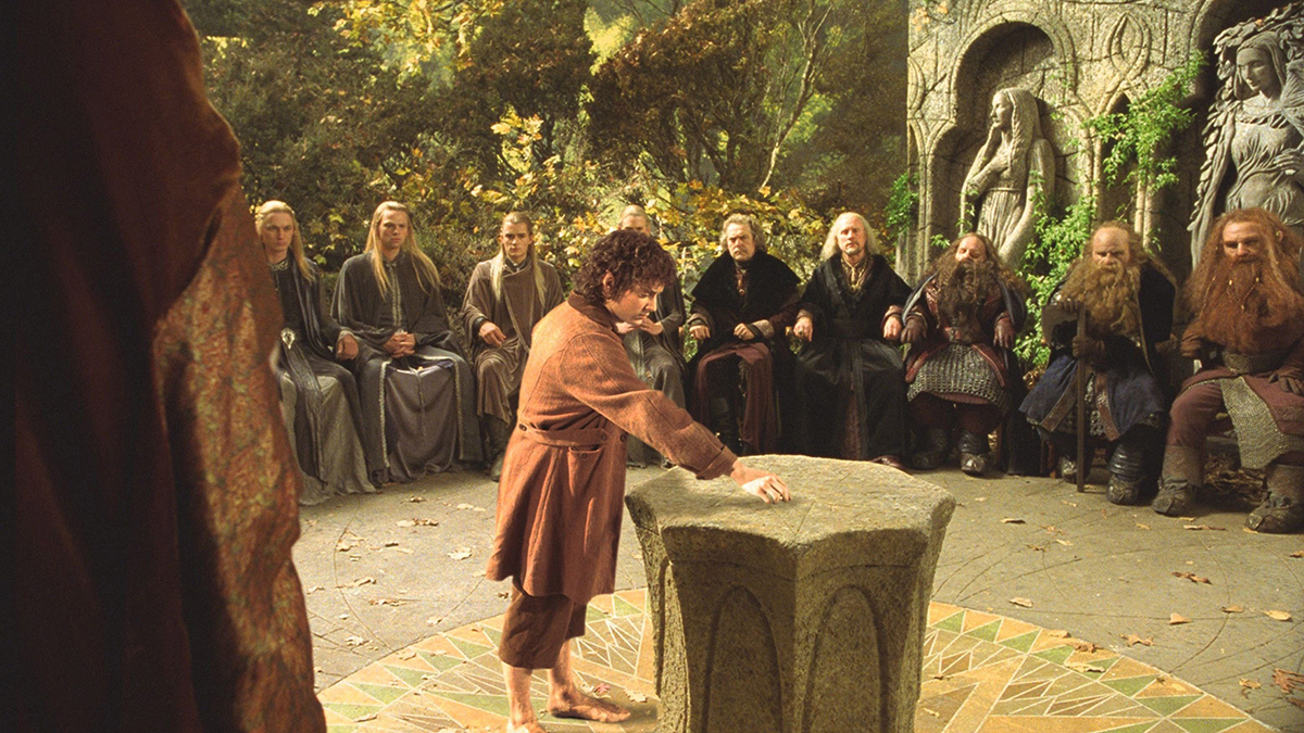 Frodo volunteers to take the One Ring to Mordor in The Lord of the Rings: The Fellowship of the Ring