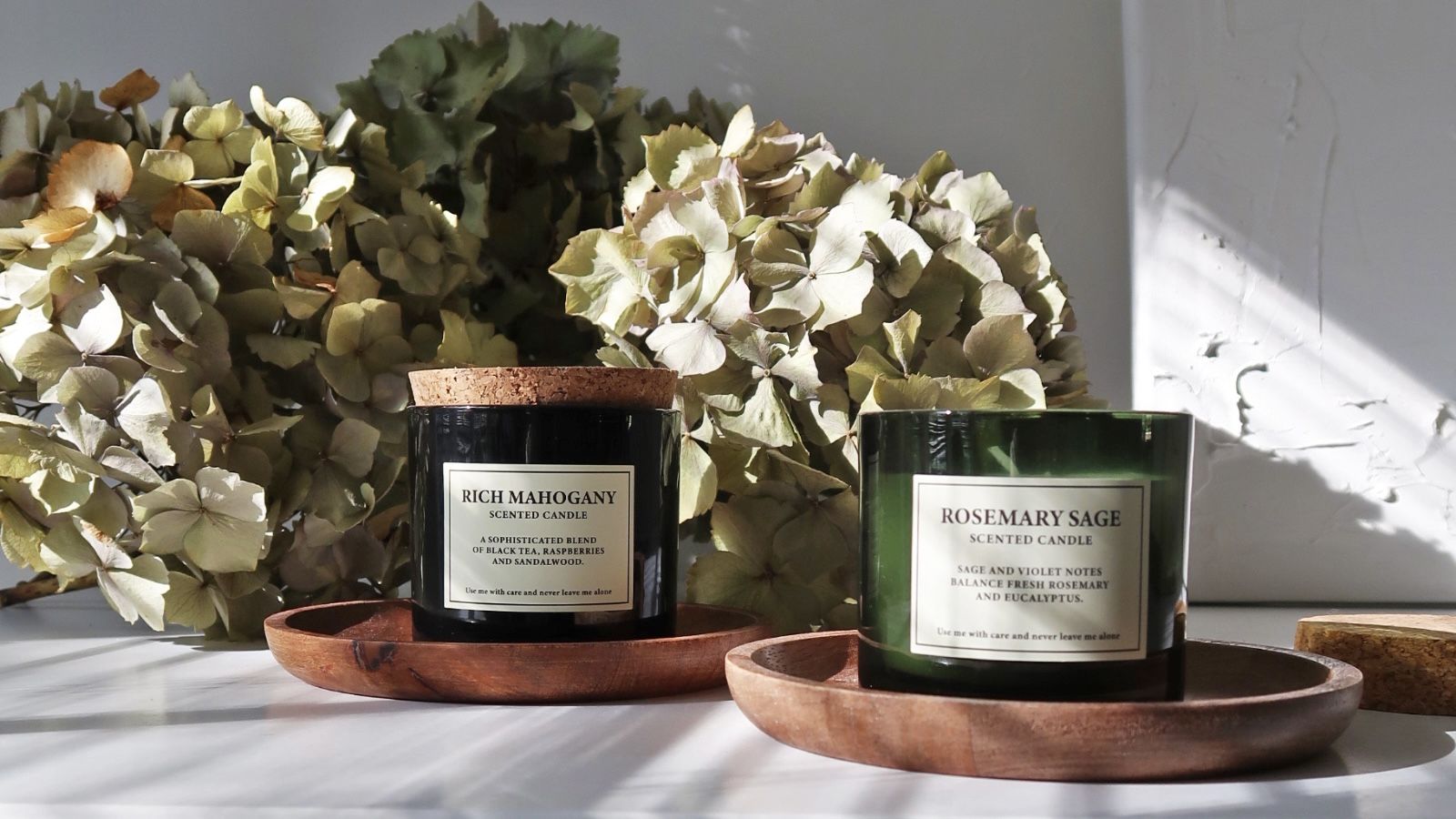 candles and dried hydrangeas for how to style a hallway