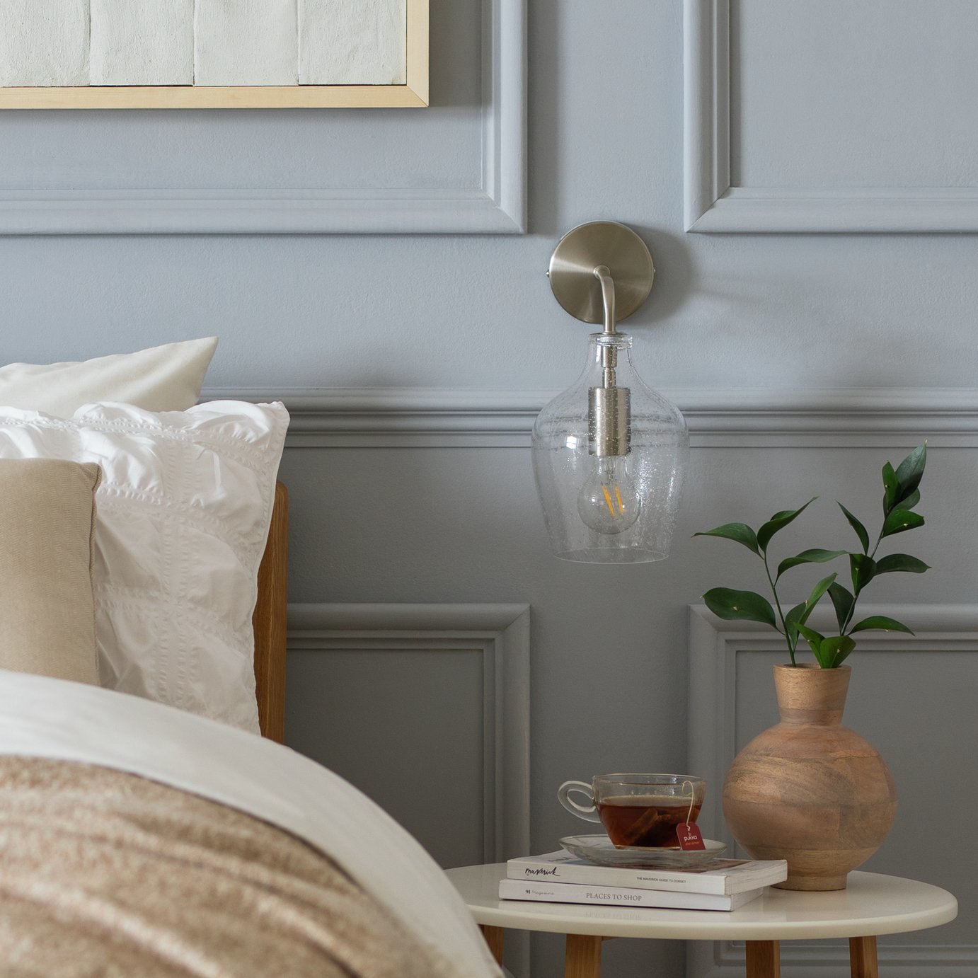 Habitat Abas Chrome &amp;amp; Bubble Glass Wall Light - Satin Nickel