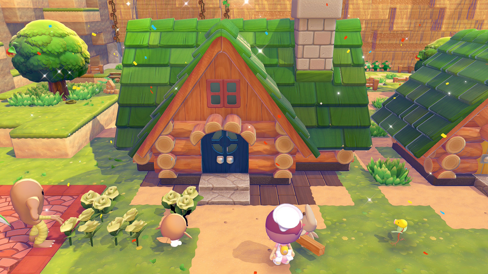 A screenshot of Pok&amp;eacute;mon Pokopia with Hoothoot and Hitmonlee in the Withered Wastelands as captured on the Nintendo Switch 2