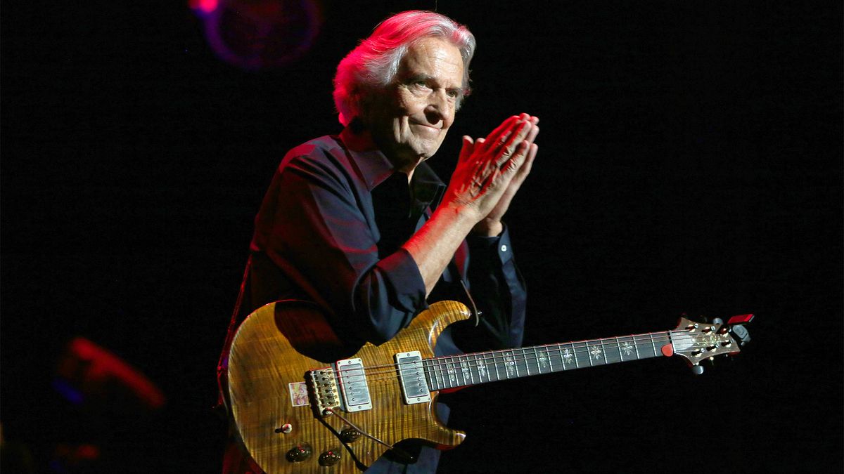 John McLaughlin performs onstage during his final concert with Jimmy Herring at Royce Hall, Los angeles, December 9, 2017.