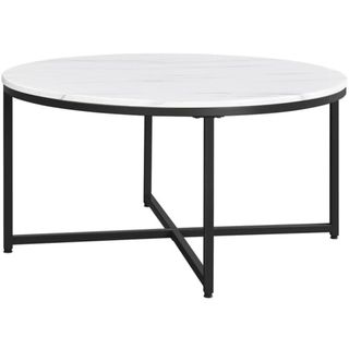 Abdirahim Round Coffee Table with Faux Marble Tabletop & Metal Legs
