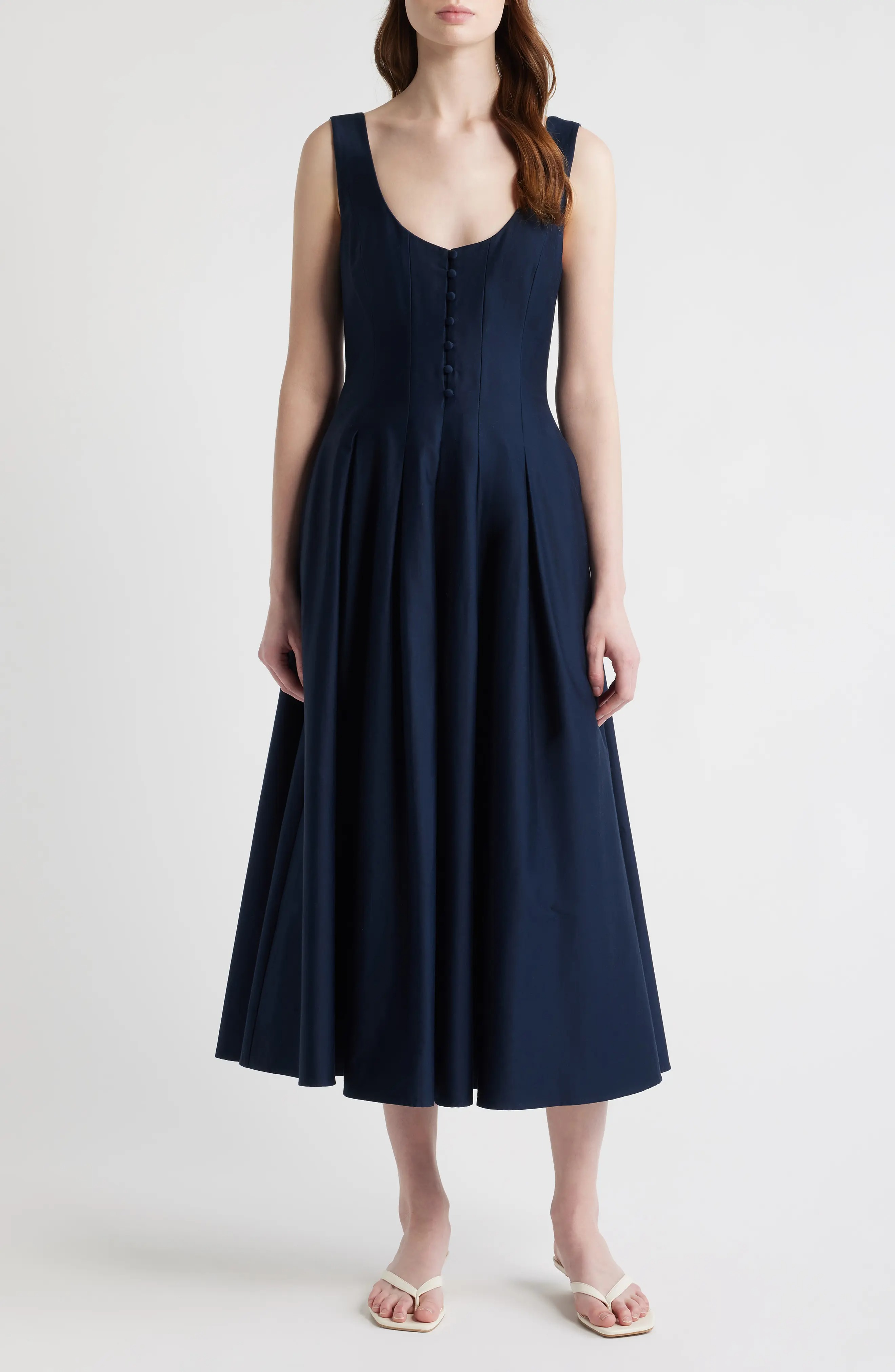 French Connection, Pleated Sleeveless Sateen Midi Dress