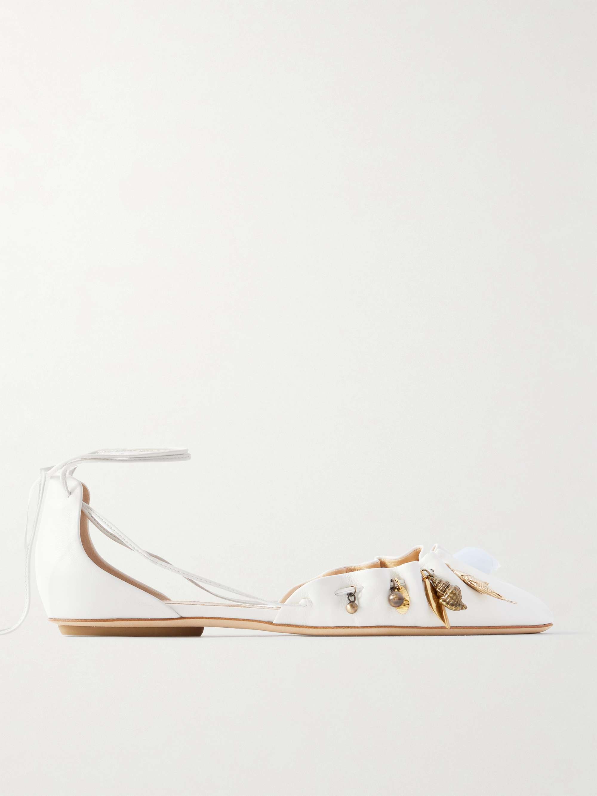 Sea Treasures Embellished Gathered Leather Ballet Flats
