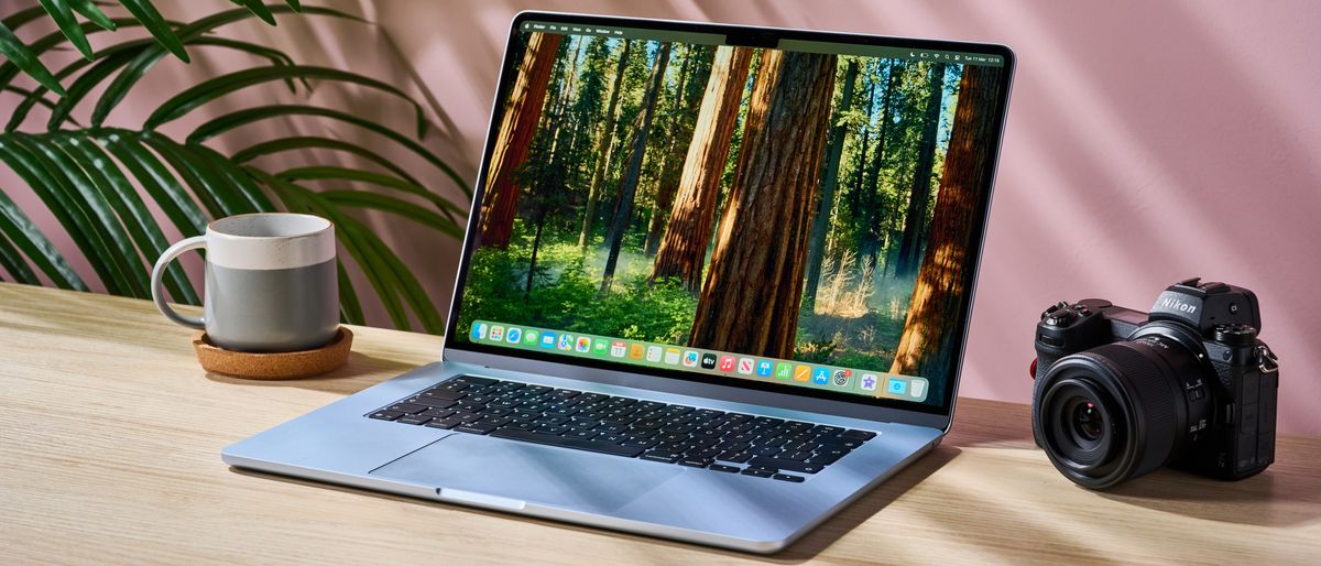 MacBook Air 15-inch with M4 chip on a creative&#039;s desk with screen open