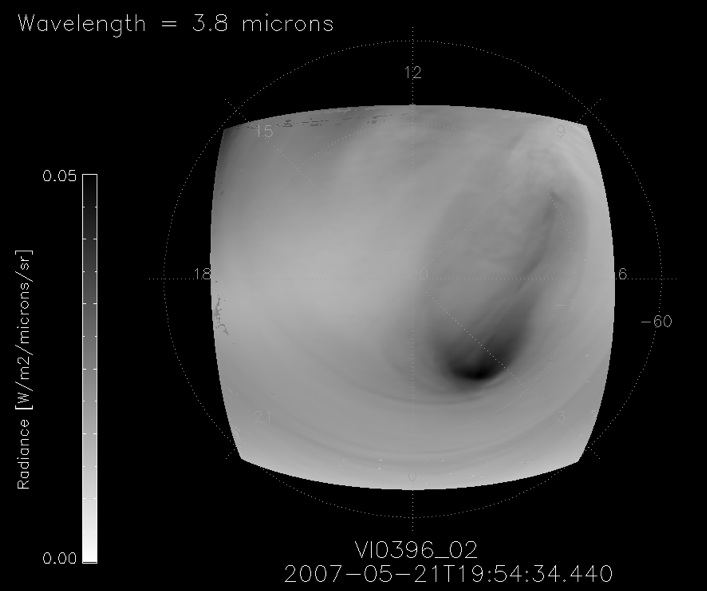 Infrared Radiation from Storm Circling Venus South Pole