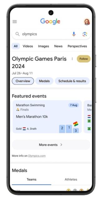 new google search feature for the 2024 olympics