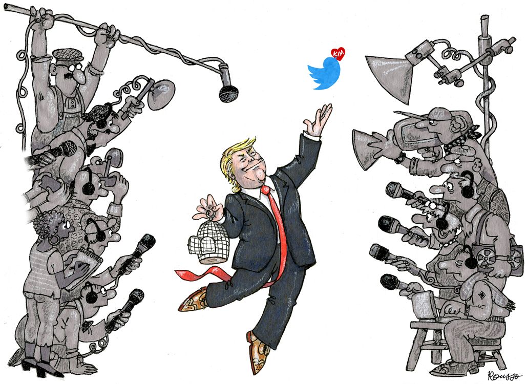 Political cartoon U.S. Trump Twitter Kim Jong-Un negotiations