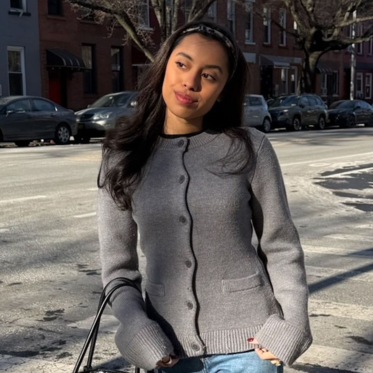 @rubyymcauliffe wearing the tapered cardigan trend