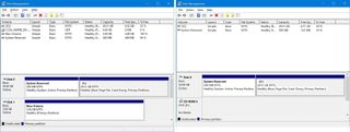 Disk Management Anniversary Update (left), Disk Management Creators Update (right)