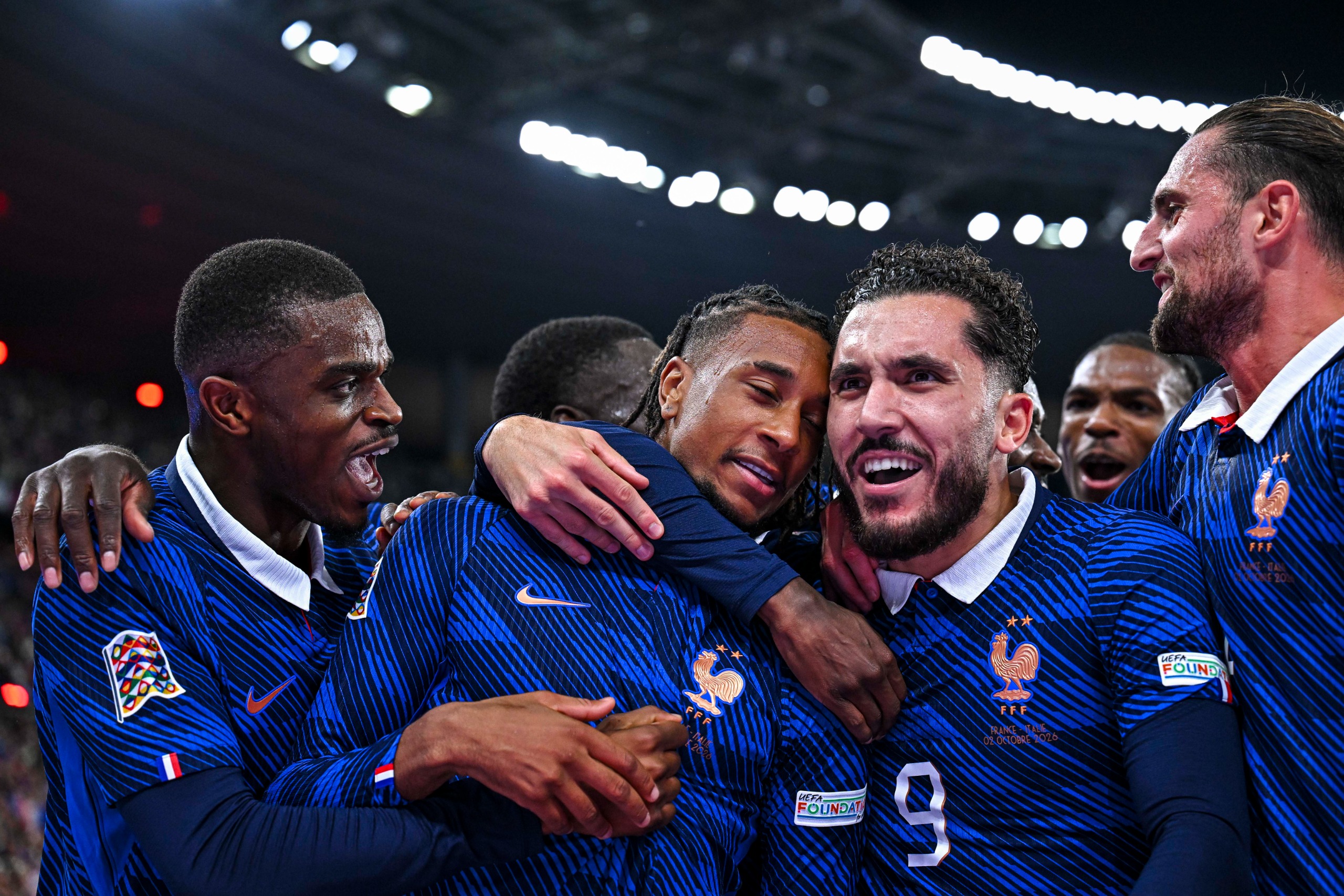 France celebrate their goal in the 1-1 draw with Italy