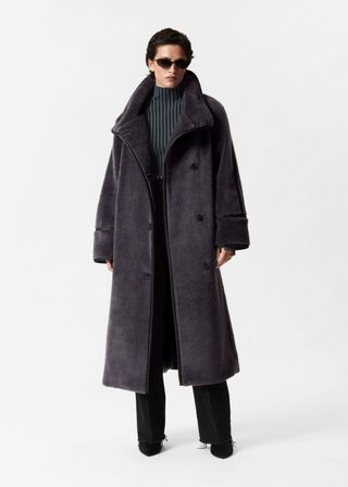 Funnel-Neck Faux Shearling Coat