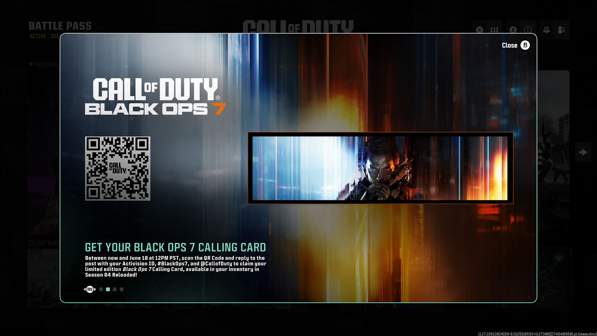 The in-game message to claim a Black Ops 7 Calling Card to use in Warzone and Black Ops 6.