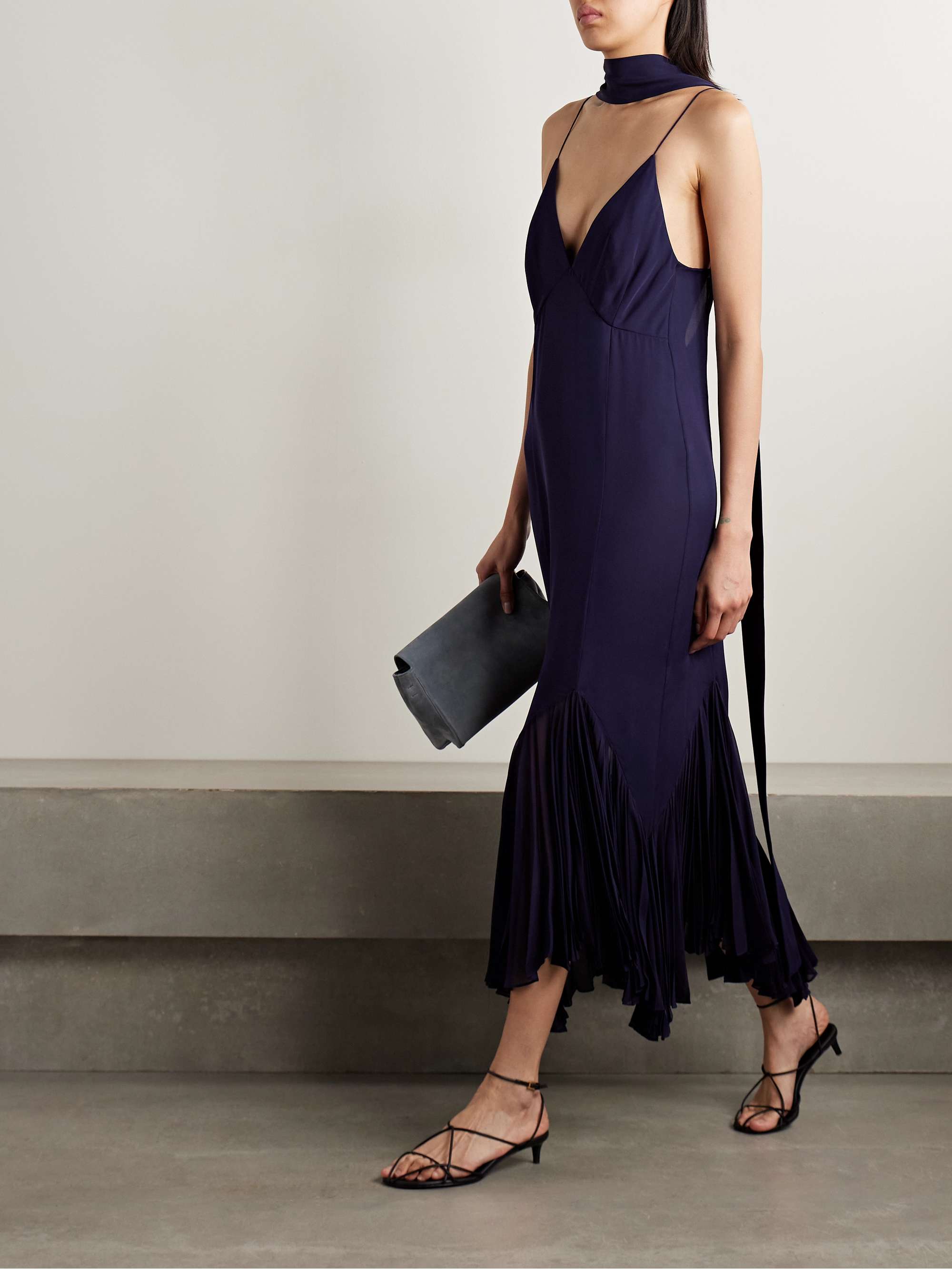 Candita Scarf-Detailed Pleated Silk-Georgette Maxi Dress
