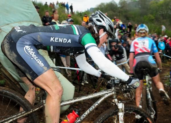 Mary McConneloug (Kenda-Seven-No Tubes) descends the steep course in Houfallize, Belgium, earlier this season