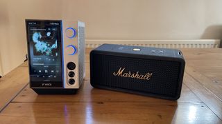 FiiO R9 connected wirelessly over Bluetooth to a Marshall Middleton speaker