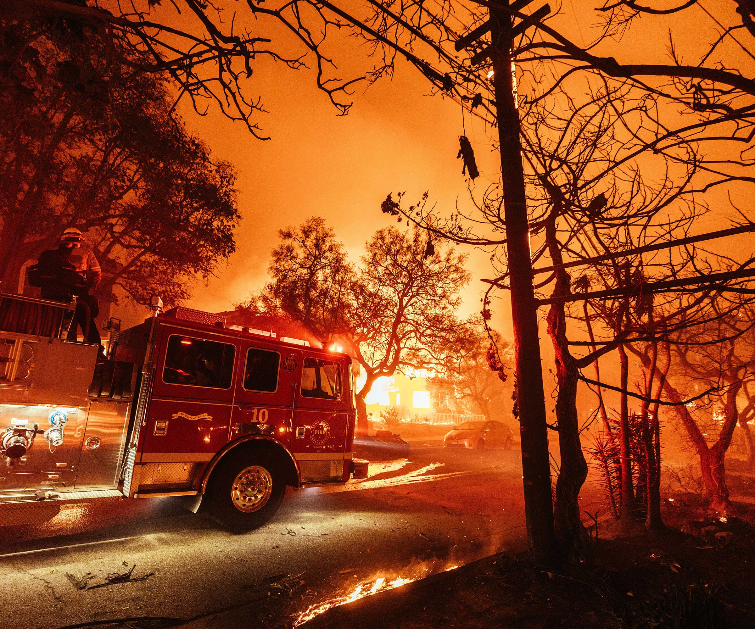 Fire truck during the Palisades Fire in January 2025