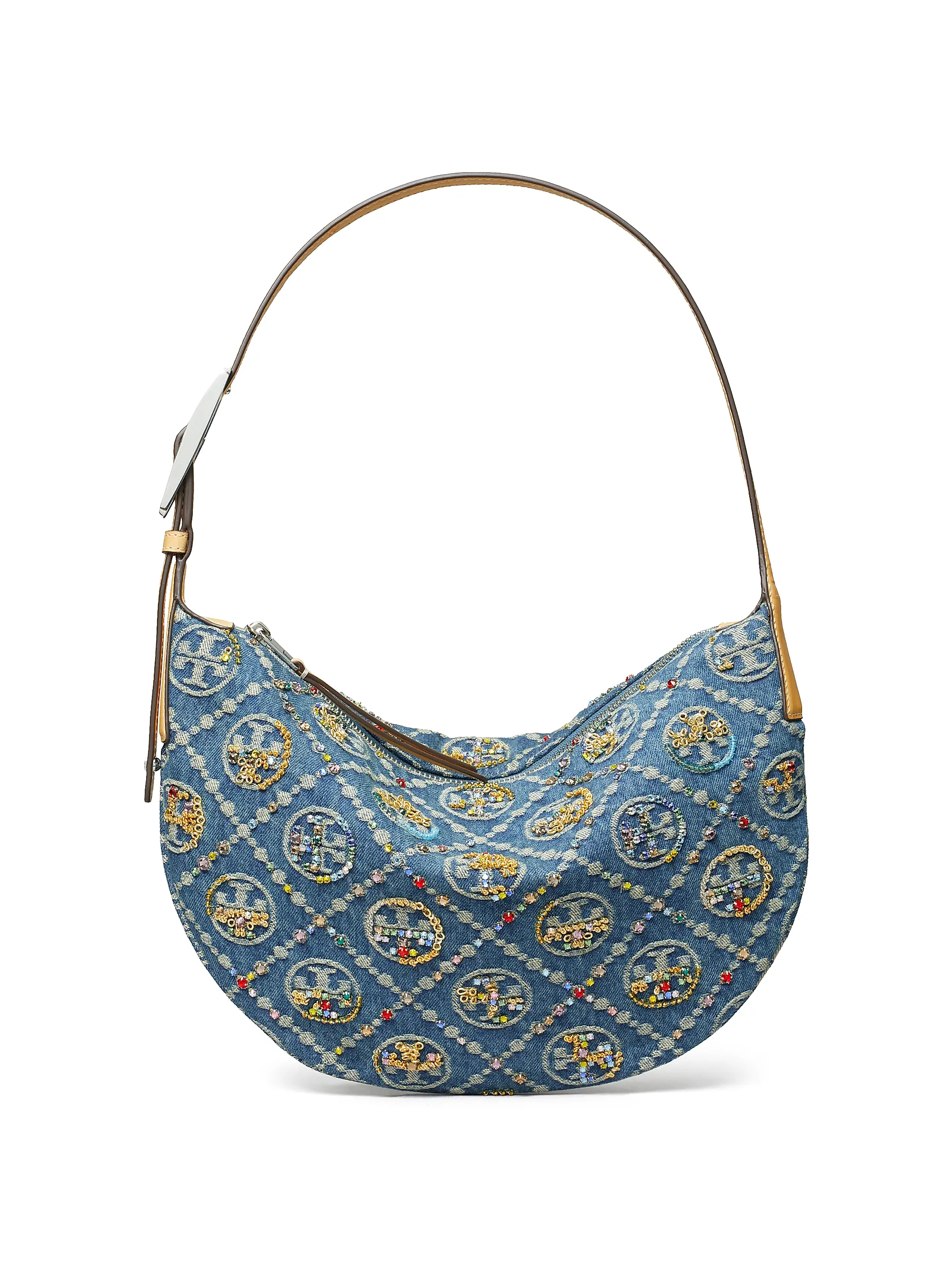 T Monogram Denim Embellished Small Balloon Bag