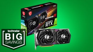 MSI RTX 3080 Ti GPU and box on green background