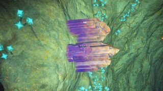 A large lump of gold and purple lithium in Subnautica 2
