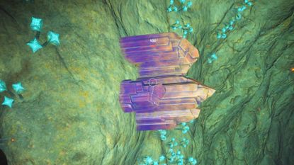 A large lump of gold and purple lithium in Subnautica 2