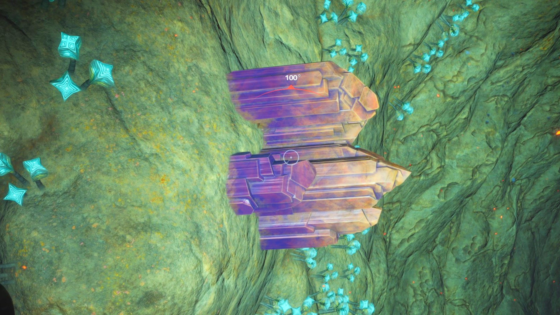 A large lump of gold and purple lithium in Subnautica 2