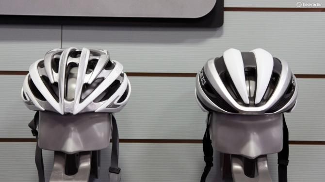 As compared to the Giro Aeon (left), the new Synthe is noticeably more compact with a visually smaller and more compact profile
