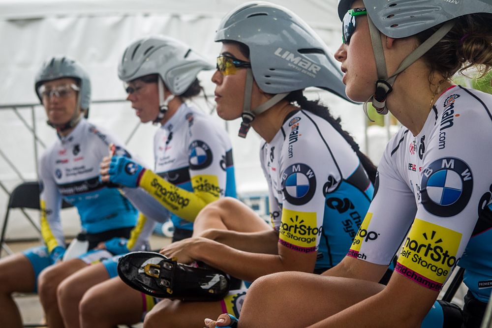 The BMW women wait to be called to the start area