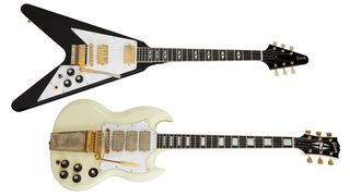 Gibson's Jimi Hendrix 1969 Flying V and 1967 SG Custom guitars