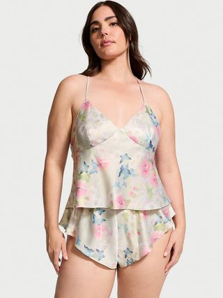 Watercolor Floral Satin Cami and Shorts Set