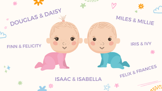 a collage of baby girl and boy twin names