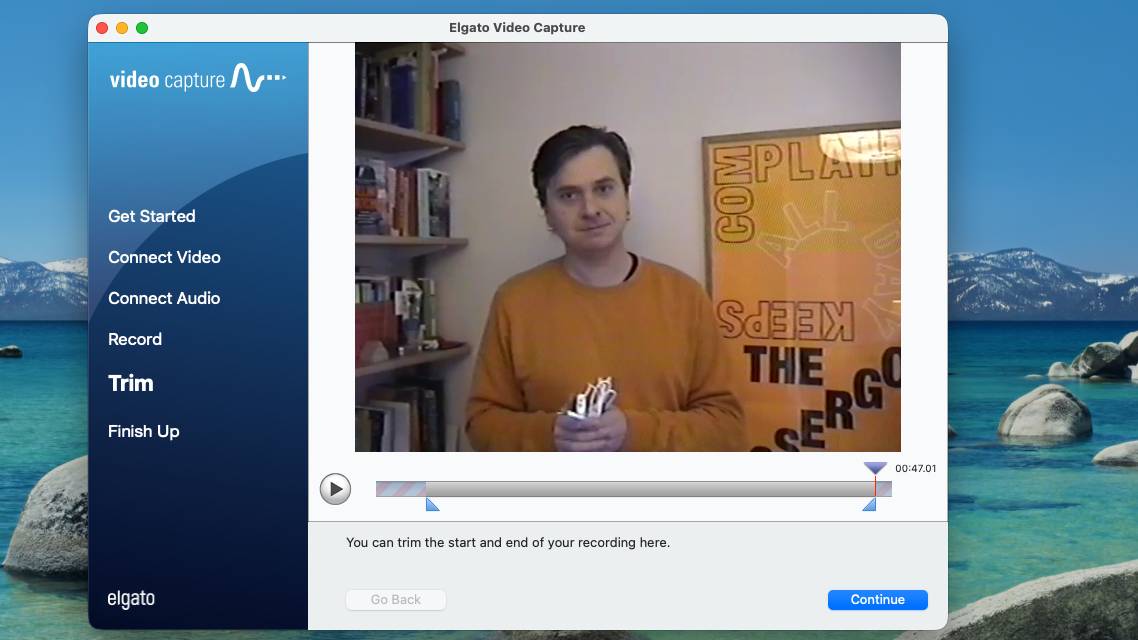Screenshot of Elgato Video Capture software showing clip-trimming interface
