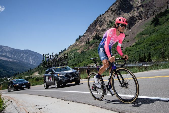 Lachlan Morton (EF Education First) nears the top of the climb in the prologue time trial at the 2019 Tour of Utah