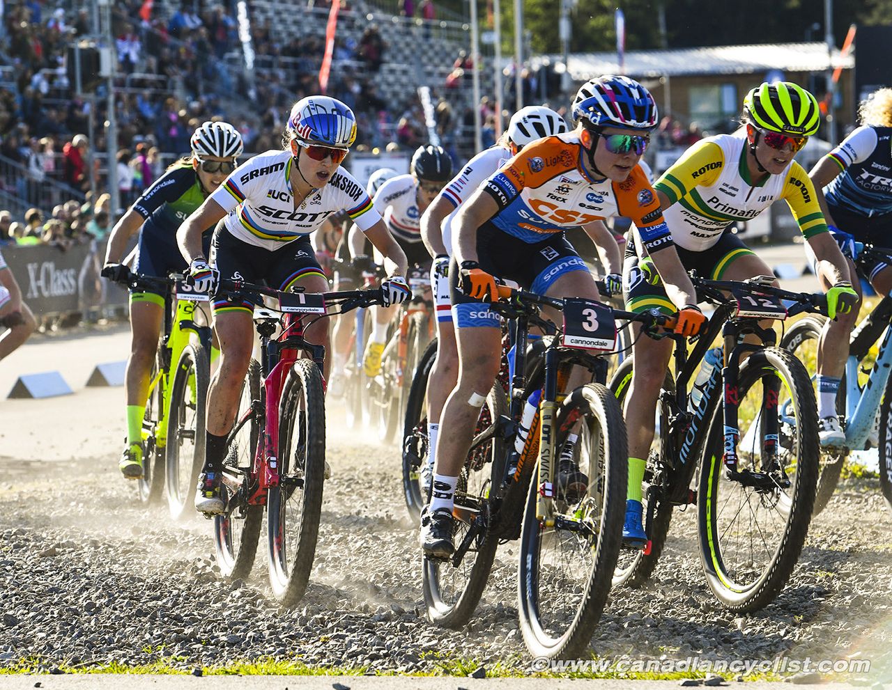 Kate Courtney (Scott-SRAM MTB Racing), Anne Tauber (CST Sandd Bafang MTB Racing Team), Rebecca McConnell (Primaflor Mondraker Rotor)