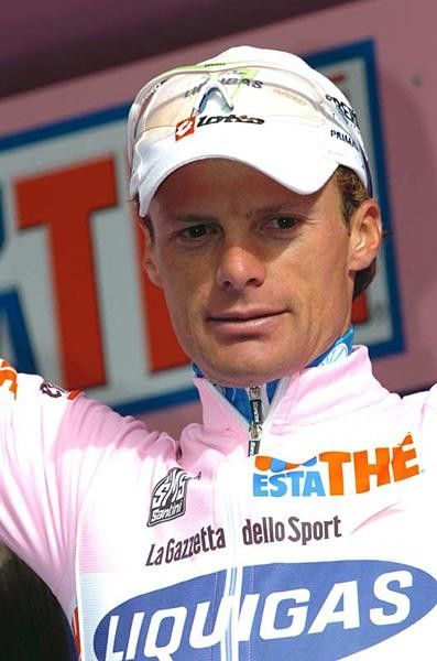 Danilo Di Luca (Liquigas) on the podium for GC leader.