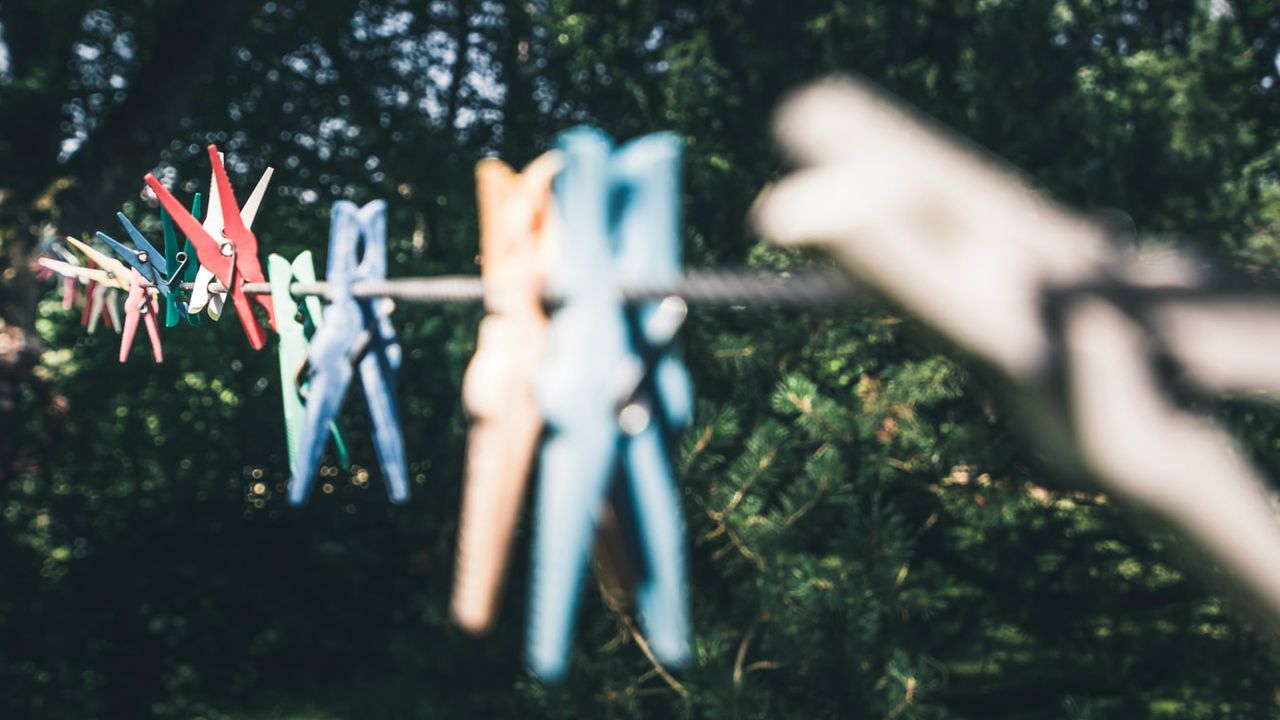 Clothesline with pegs