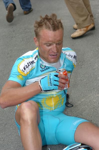 Mattias Kessler at the finish in 2008 - it would prove to be one of the last races for the German rider.