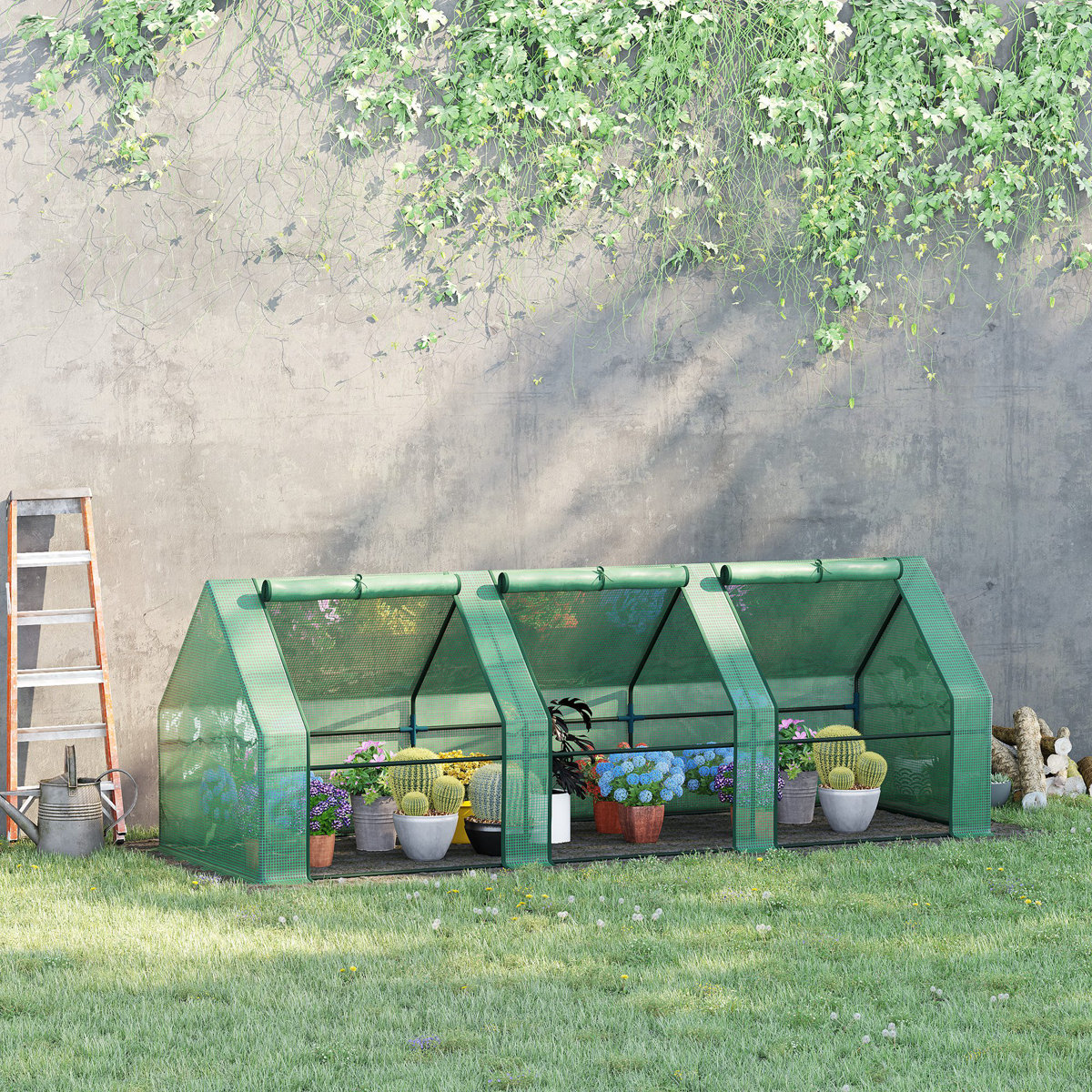Outsunny Portable Mini Greenhouse Outdoor Garden With Large Zipper Doors and Water/uv Pe Cover &amp;amp; Reviews | Wayfair
