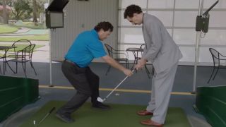 Borat trying to learn how to play golf and failing